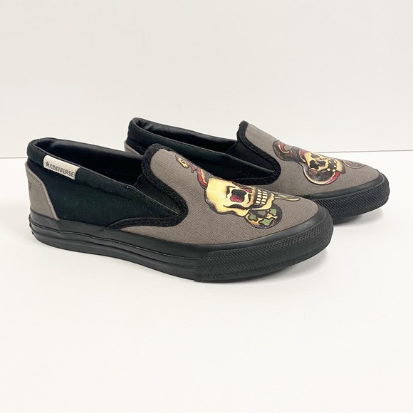 Converse Gray & Black Snake & Skull Sailor Jerry Slip On Sneakers - Picture 3 of 7